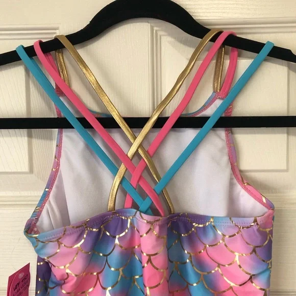 BETSEY JOHNSON Girl's Sequin Foil One-Piece Swimsuit XL (14)